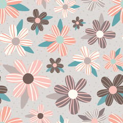 Vector Pink Taupe Flowers Seamless Pattern Background