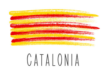 Flag of Catalonia isolated on white - obrazy, fototapety, plakaty