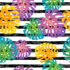 Seamless pattern with tropical leaves