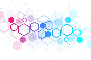 Hexagonal geometric background. Hexagons genetic and social network. Future geometric template. Business presentation for your design and text. Minimal graphic concept. Vector illustration.