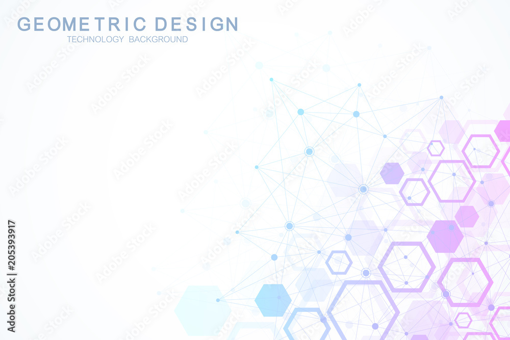 Poster Data technology abstract futuristic vector illustration. Big data visualization. Low poly shape with connecting dots and lines.
