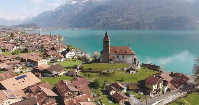 Aerial of Brienz and church