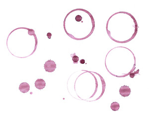 Red wine stain rings isolated on white background