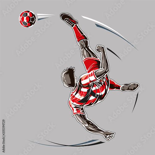 "Soccer player overhead kick." Stock image and royaltyfree vector