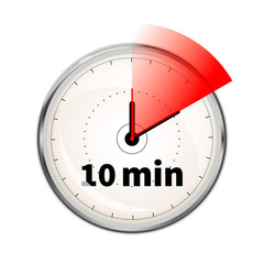 Realistic clock face with ten minutes timer on white