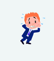 Businessman very alarmed takes the hands to the head.