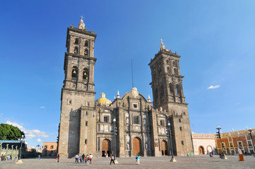 Fototapeta na wymiar Puebla Cathedral is a Roman Catholic church in the city of Puebla, Mexico.