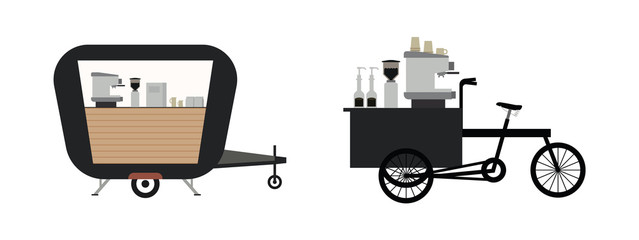 Coffee Street bicycle cart.cafe design set street food truck shop.