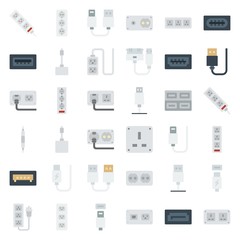 connector cable icons set