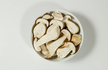 Sliced Boletus edulis ( king bolete ) on the plate 