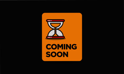 Coming Soon Sign Sticker With Hour Glass Sand Timer Flat Style Vector Illustration