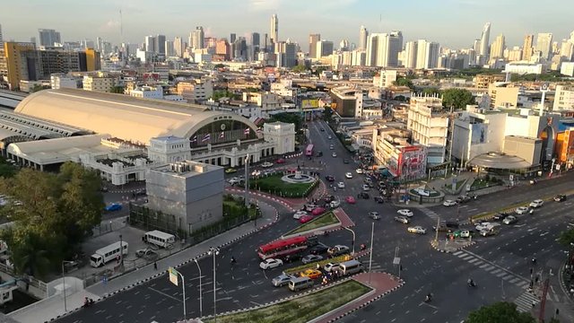 Time-lapse day jam road at hualumpong station ,Bangkok Railway Station or Hua Lamphong Station is the main railway station in Thailand.