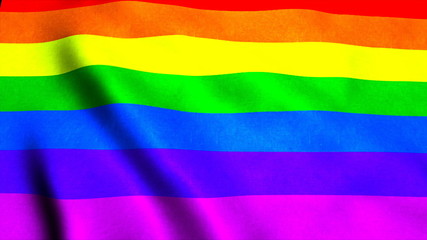 Waving rainbow gay rainbow flag on wind, 3d rendering backdrop, computer generating