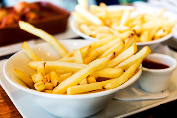 Golden French fries potatoes ready to be eaten