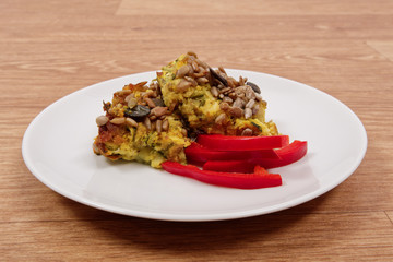 Azuki with vegetables on steam on a table