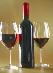 bottle of wine and glass on the table