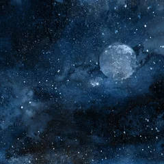 Papier Peint photo autocollant Pleine Lune arbre Abstract watercolor space background. Galaxy and planet