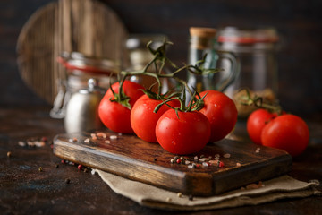 Cutting board with cherry tomatoes
