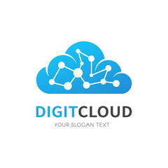 Blue cloud isolated vector logo network connection creative vector logo. Digital brain logotype concept.
