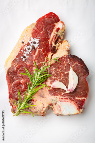 One Raw Piece Of Beef Meat With Bone Steak T Rosemary One Raw Piece Of Beef Meat With Bone Steak T Rosemary Salt