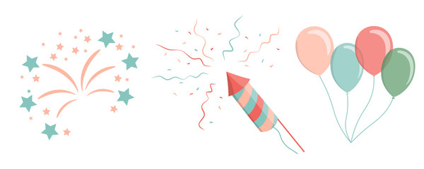 kids air ballons, salute, firework, confetti, petard