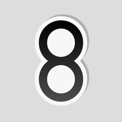 Number eight, numeral, simple letter. Sticker style with white b