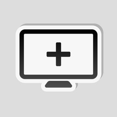 computer and medical cross, medical site. simple icon. Sticker s