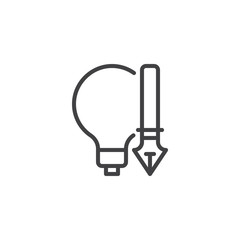 Lightbulb and fountain pen outline icon. linear style sign for mobile concept and web design. Idea, Creativity simple line vector icon. Symbol, logo illustration. Pixel perfect vector graphics