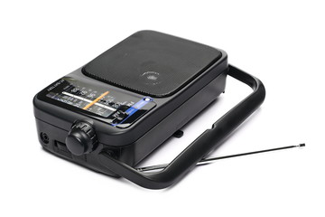 Retro black radio isolated on white