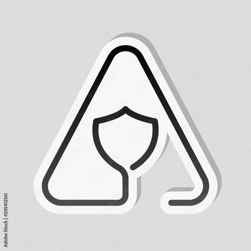Poster shield in warning triangle. problem with protect. linear icon wi