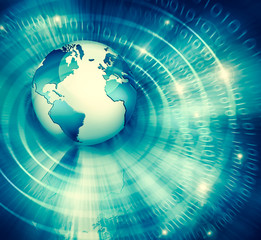 Best Internet Concept of global business. Globe, glowing lines on technological background. Wi-Fi, rays, symbols Internet, 3D illustration