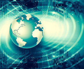 Best Internet Concept of global business. Globe, glowing lines on technological background. Wi-Fi, rays, symbols Internet, 3D illustration