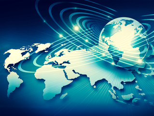 Best Internet Concept of global business. Globe, glowing lines on technological background. Wi-Fi, rays, symbols Internet, 3D illustration