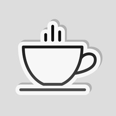 Simple cap of coffee or tea. Linear icon with thin outline. Stic
