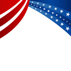 Red stripes and white stars on blue background with a blank space