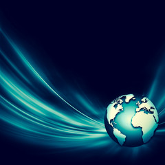 Best Internet Concept of global business. Globe, glowing lines on technological background. Wi-Fi, rays, symbols Internet, 3D illustration