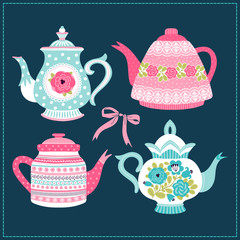 Set with teapots. Can be used for scrapbook, postcards, print, etc.
