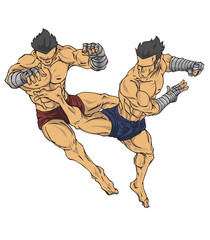 Muay thai or thai kickboxing. Martial art vector and illustration