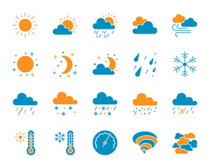 Obraz premium Weather simple color flat icons vector set