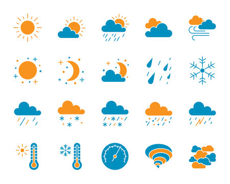 Weather simple color flat icons vector set
