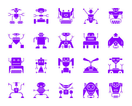 Robot color silhouette icons vector set
