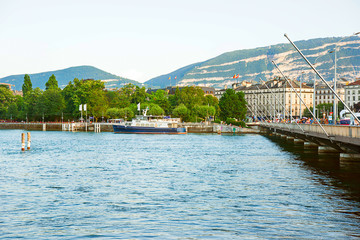 Geneva Lake and Mont Blanc bridge in Geneva