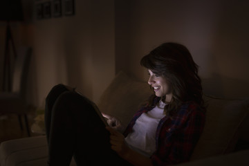 Fototapeta premium Female blogger posting online