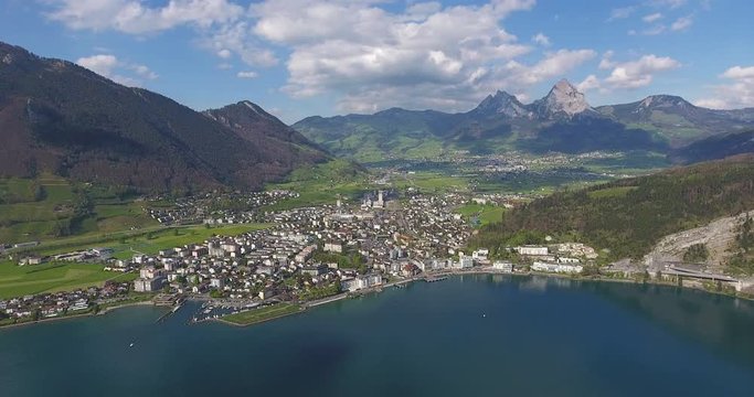 Brunnen with mount Mythen and lake Lucerne