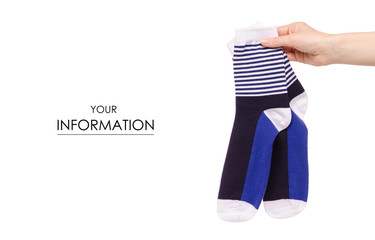 Socks in hand white blue striped pattern