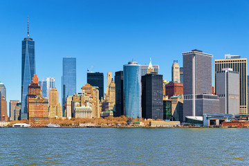 Fototapeta na wymiar View from Ferry on Battery Park City of New York