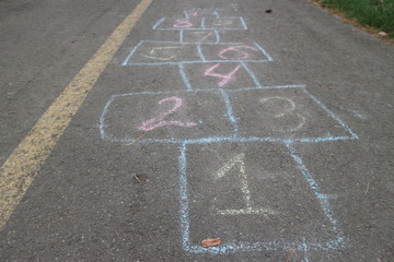 children game hopscotch – numbers painted on asphalt