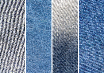 Fototapeta premium Set of Four Blue Denim Jeans Texture, Background, Backdrop