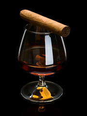Cigar and cognac in a glass