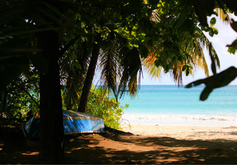 Fototapeta na wymiar entrée d'une plage aux seychelles